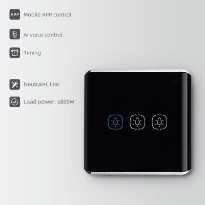 Wifi/Zigbee Tuya स्मार्ट स्विच यूके/ईयू स्टैंडर्ड 3 गैंग कर्व्ड सरफेस टच ऐप वॉयस कंट्रोल