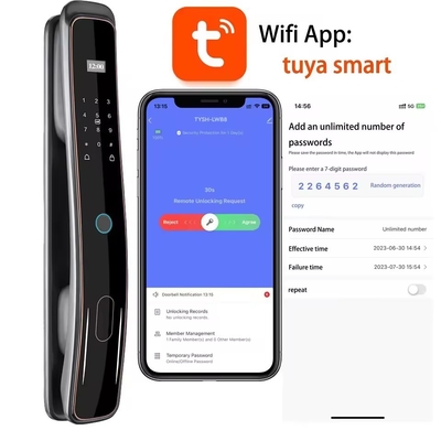 ग्लोमार्केट पूरी तरह से स्वचालित Tuya वाईफाई स्मार्ट डोर लॉक मोबाइल फोन नियंत्रण फिंगरप्रिंट डिजिटल पासवर्ड कैमरा के साथ स्मार्ट लॉक