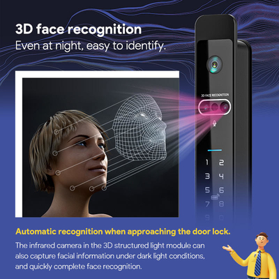 ग्लोमार्केट Tuya 3d फेस Cerradura इंटेलिजेंट ऑटोमैटिक इलेक्ट्रिक वाईफाई कैमरा फिंगरप्रिंट डिजिटल स्मार्ट डोर लॉक
