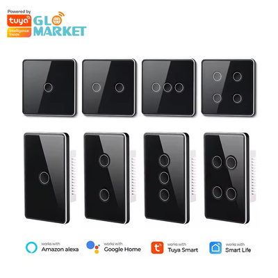 ग्लोमार्केट Tuya Zigbee/wifi EU टेम्पर्ड ग्लास कॉंकेव बटन टच लाइट स्विच 1/2/3/4 गैंग वाईफाई वॉल स्विच गूगल एलेक्सा के साथ काम करें