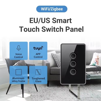ग्लोमार्केट Tuya Zigbee/wifi EU टेम्पर्ड ग्लास कॉंकेव बटन टच लाइट स्विच 1/2/3/4 गैंग वाईफाई वॉल स्विच गूगल एलेक्सा के साथ काम करें